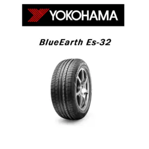 Yokohama Blue Earth ES32 mounted on a car, showcasing its advanced tread design for superior all-season performance.